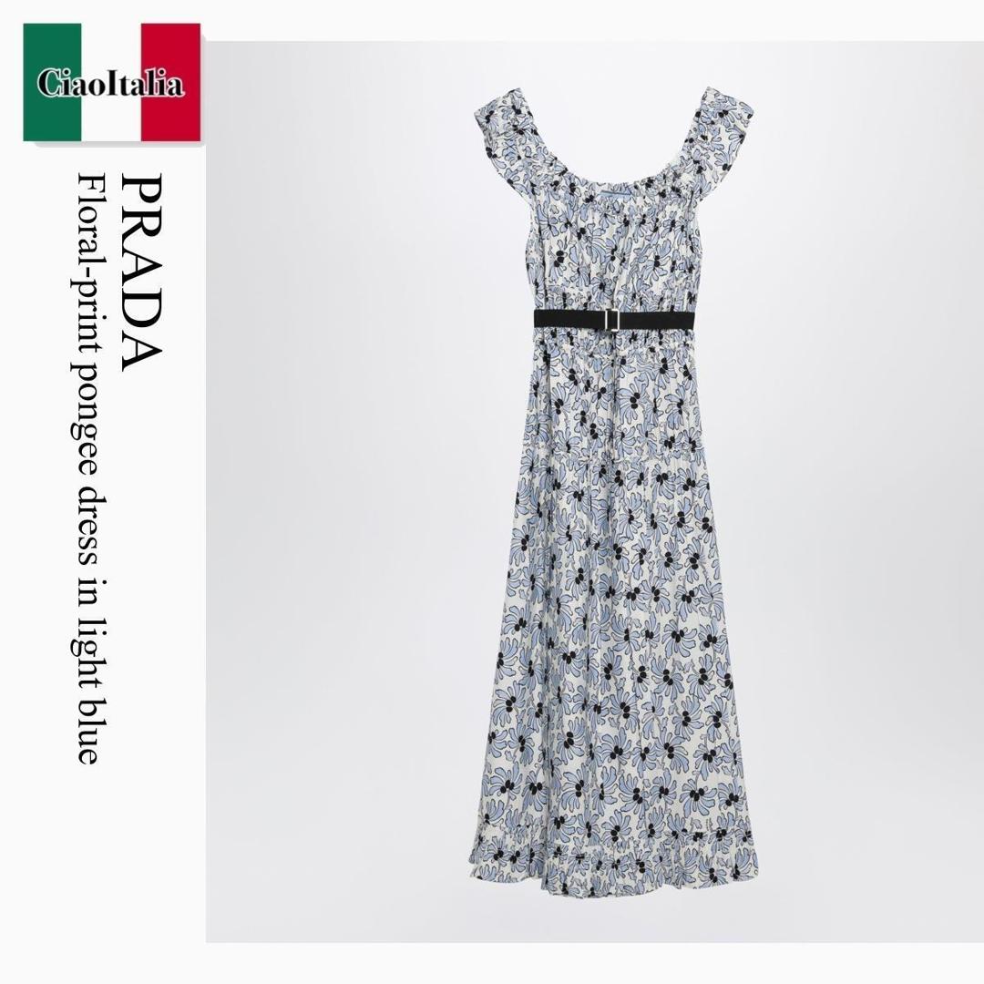 【分量制限事項・店卸し資産区分け・早め者白星！】 プラダ / Prada Floral-Print Pongee Dress In Light Blue / P3R68H F0076 / P3R68H OOO19B0 F0076 / P3R68HOOO19B0F0076 / 衣装