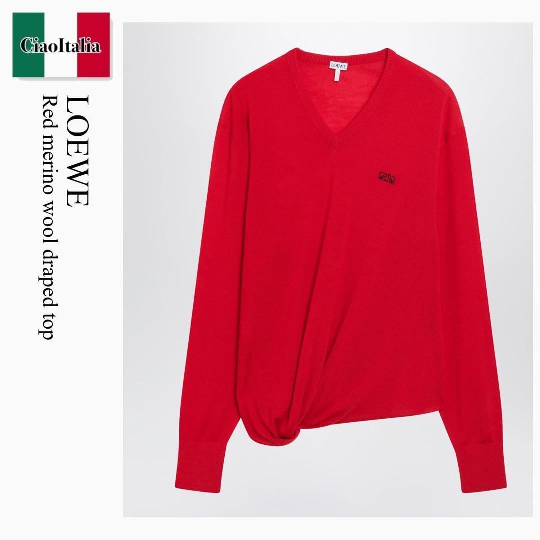 【量目押さえる・店卸し資産極限点・早め者制勝！】 ロエベ / Loewe Red Merino Wool Draped Top / S540Y14KHD / S540Y14KHD 7100 / S540Y14KHD7100 / 編み物・スウェーター