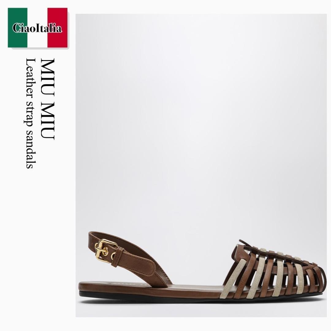 【寸法押さえる・店卸し資産境界線・早め者制覇！】 ミュウミュウ / Miu Miu Leather Strap Sandals / 5X610E F05C8 / 5X610E 005MHD F05C8 / 5X610E005MHDF05C8 / サンダル・ミュール