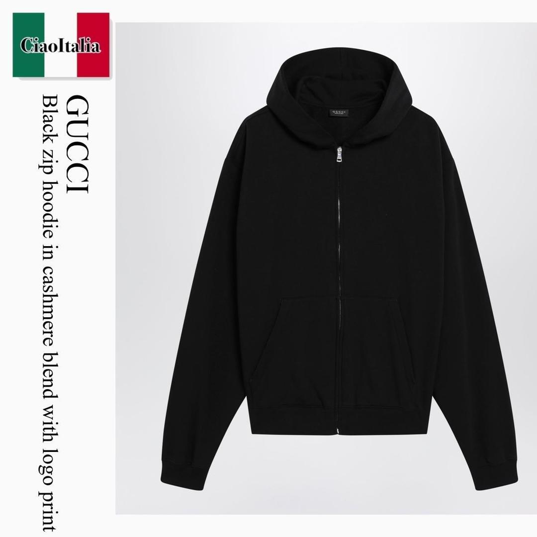 【寸法押さえる・店卸し資産境界線・早め者制覇！】 グッチ / Gucci Black Zip Hoodie In Cashmere Blend With Logo Print / 864623 XJHT8 / 864623 XJHT8 1152 / 864623XJHT81152 / パーカー・フーディ