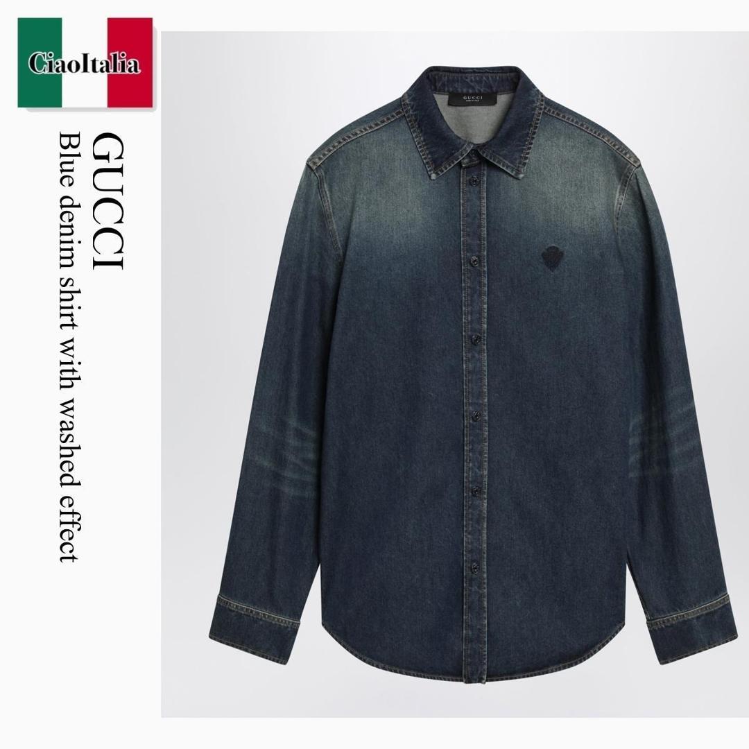 【寸法押さえる・店卸し資産境界線・早め者制覇！】 グッチ / Gucci Blue Denim Shirt With Washed Effect / 860842 XDDFW / 860842 XDDFW 4011 / 860842XDDFW4011 / プルオーバー