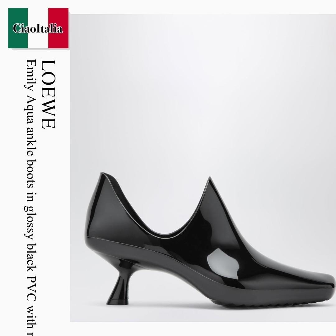 【分量制限事項・店卸し資産区分け・早め者白星！】 ロエベ / Loewe Emily Aqua Ankle Boots In Glossy Black Pvc With Multic / LLEMS01X02 / LLEMS01X02 1100 / LLEMS01X021100 / ショートブーツ・ブーティ
