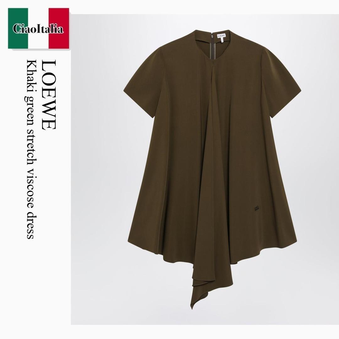 【寸法押さえる・店卸し資産境界線・早め者制覇！】 ロエベ / Loewe Khaki Green Stretch Viscose Dress / S540Y09XVH / S540Y09XVH 4160 / S540Y09XVH4160 / 衣裳