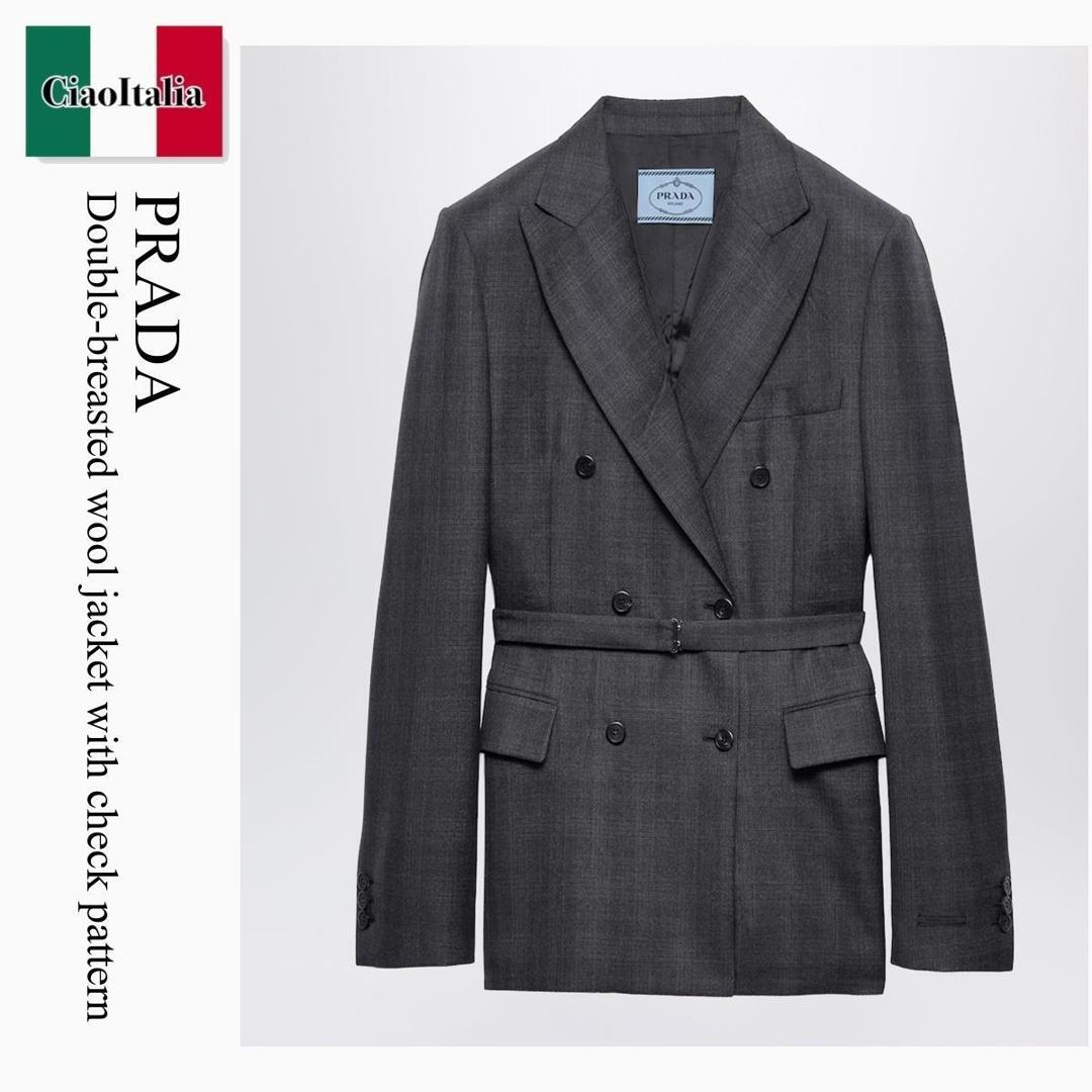 【量目押さえる・店卸し資産極限点・早め者制勝！】 プラダ / Prada Double-Breasted Wool Jacket With Check Pattern / P595PH F0308 / P595PH OOO1N01 F0308 / P595PHOOO1N01F0308 / 上衣