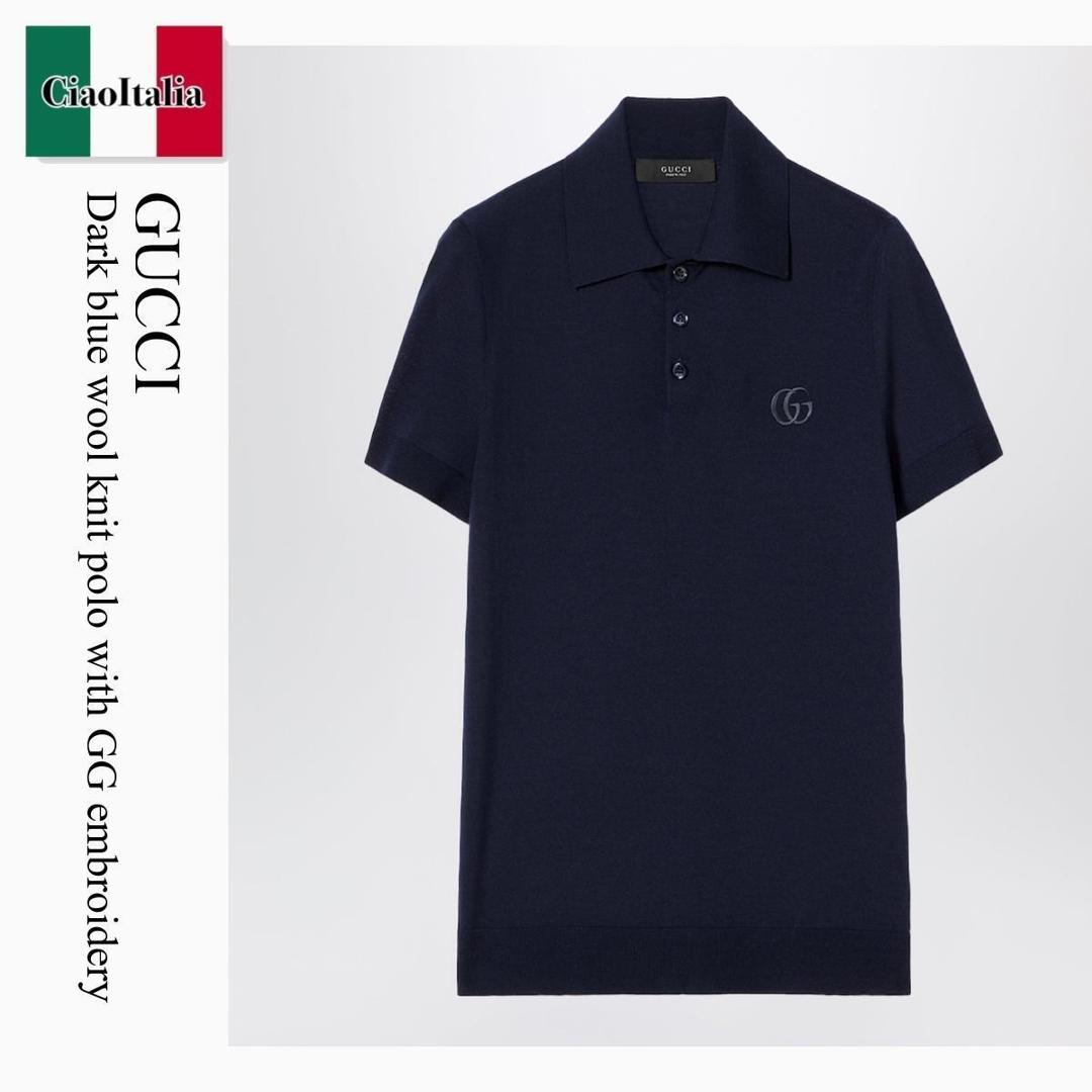 【寸法押さえる・店卸し資産境界線・早め者制覇！】 グッチ / Gucci Dark Blue Wool Knit Polo With Gg Embroidery / 866943 XKFHL / 866943 XKFHL 4160 / 866943XKFHL4160 / スポーツシャツ