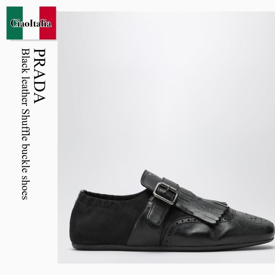 【物量制限事項・店卸し資産極限点・早め者制覇！】 プラダ / Prada Black Leather Shuffle Buckle Shoes / 2EG473 F0002 / 2EG473 G0123ZLZ F0002 / 2EG473G0123ZLZF0002 / 御召しものシューズ・革靴・商行為シューズ