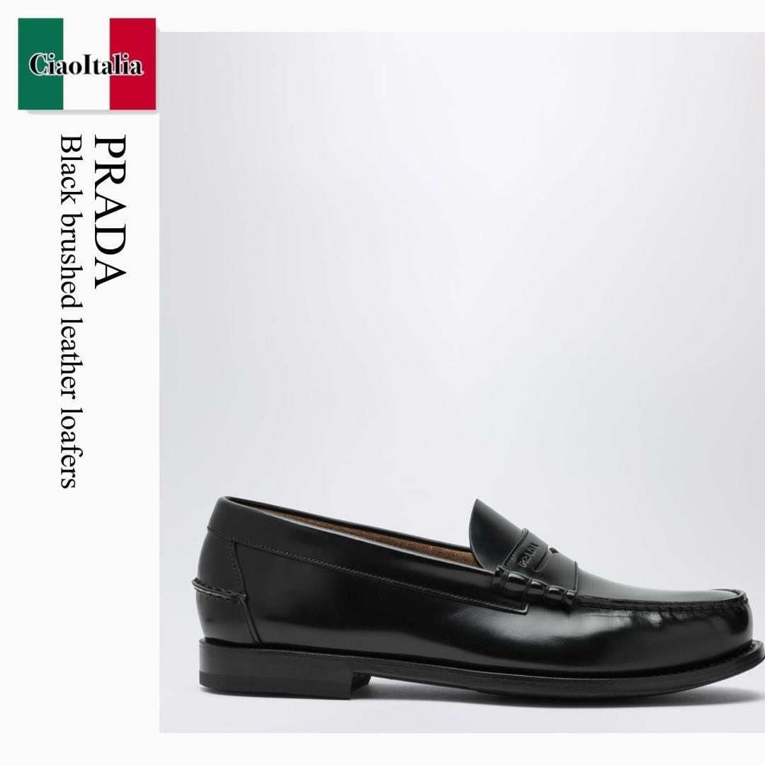 【寸法押さえる・店卸し資産境界線・早め者制覇！】 プラダ / Prada Black Brushed Leather Loafers / 2DA132 F0002 / 2DA132 X000055 F0002 / 2DA132X000055F0002 / 御召しものシューズ・革靴・商行為シューズ