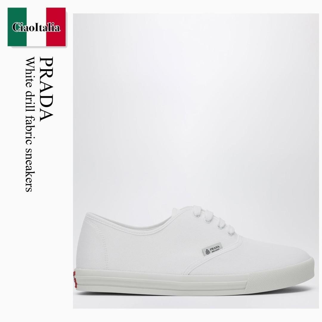 【物量制限事項・店卸し資産極限点・早め者制覇！】 プラダ / Prada White Drill Fabric Sneakers / 2EE467 F0009 / 2EE467 G0003LKE F0009 / 2EE467G0003LKEF0009 / スニーカー