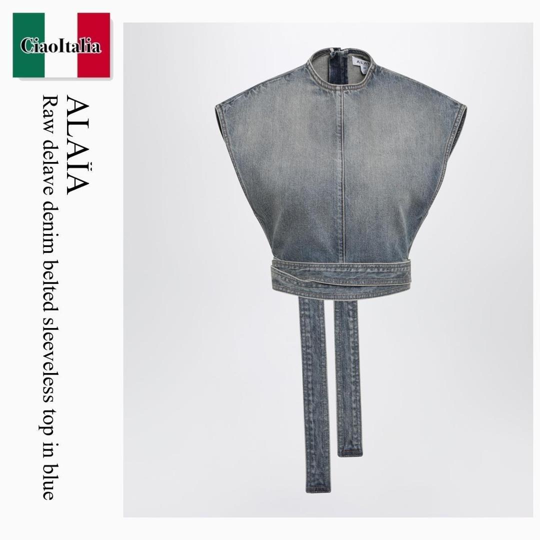 【物量制限事項・店卸し資産極限点・早め者制覇！】 アズディンアライア / Alaia Raw Delave Denim Belted Sleeveless Top In Blue / AA9H1482D026C / AA9H1482D026C A56 / AA9H1482D026CA56 / トップス余分の物