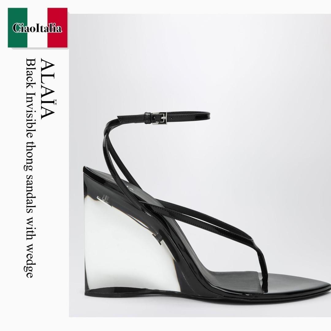 【寸法押さえる・店卸し資産境界線・早め者制覇！】 アズディンアライア / Alaia Black Invisible Thong Sandals With Wedge / AA3S3007I037 / AA3S3007I037 999 / AA3S3007I037999 / サンダル・ミュール