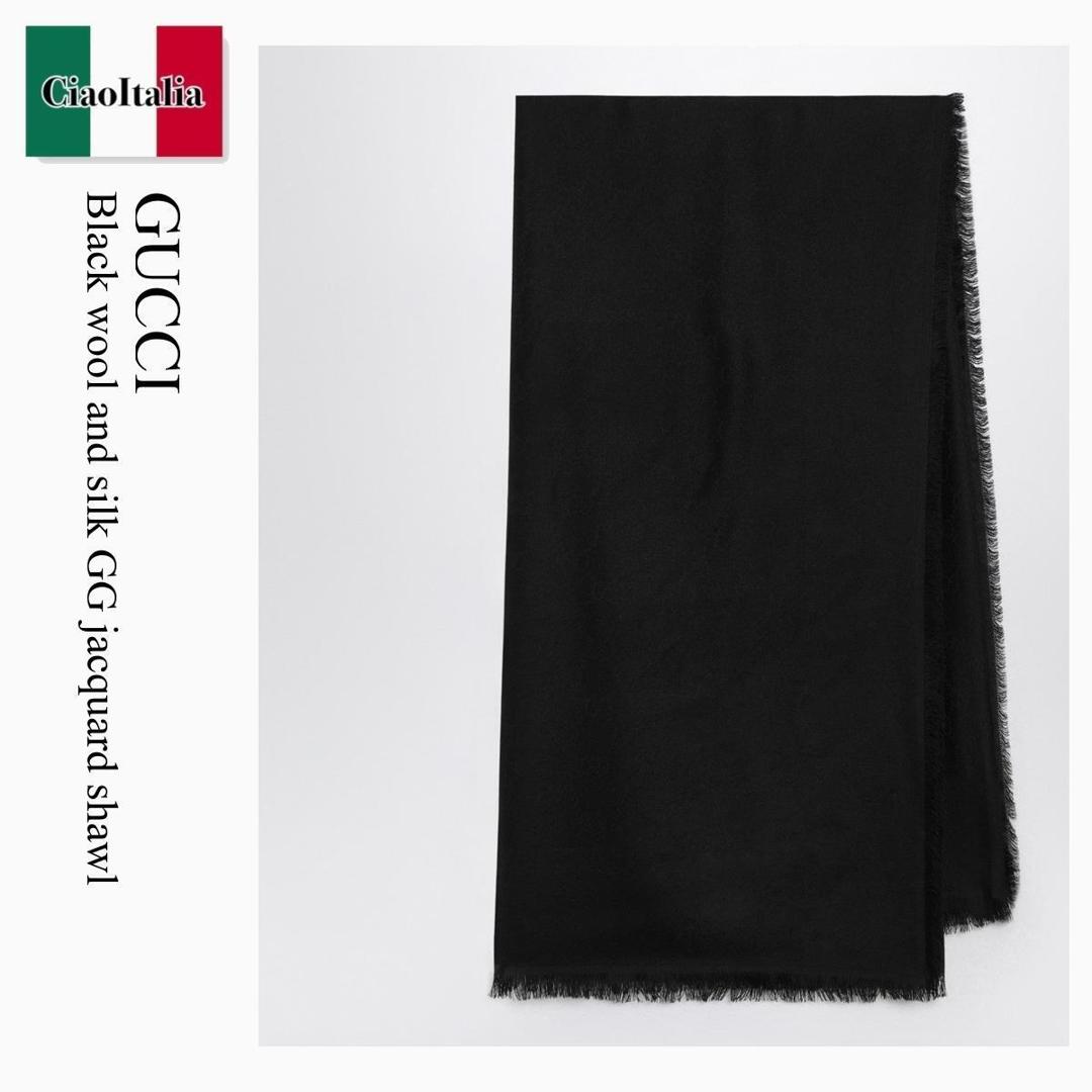 【寸法押さえる・店卸し資産境界線・早め者制覇！】 グッチ / Gucci Black Wool And Silk Gg Jacquard Shawl / 809499 4G930 / 809499 4G930 1000 / 8094994G9301000 / えり巻き