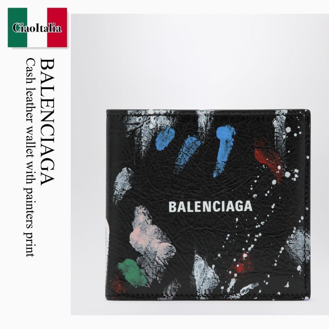 【量目制限事項・店卸し資産区分線・早め者戦勝！】 バレンシアガ / Balenciaga Cash Leather Wallet With Painters Print / 594549 2ACJM / 594549 2ACJM 8486 / 5945492ACJM8486 / 折りたたみ札入れ バッグ・小物・ブランド雑貨-メンズ財布-財布・ケース