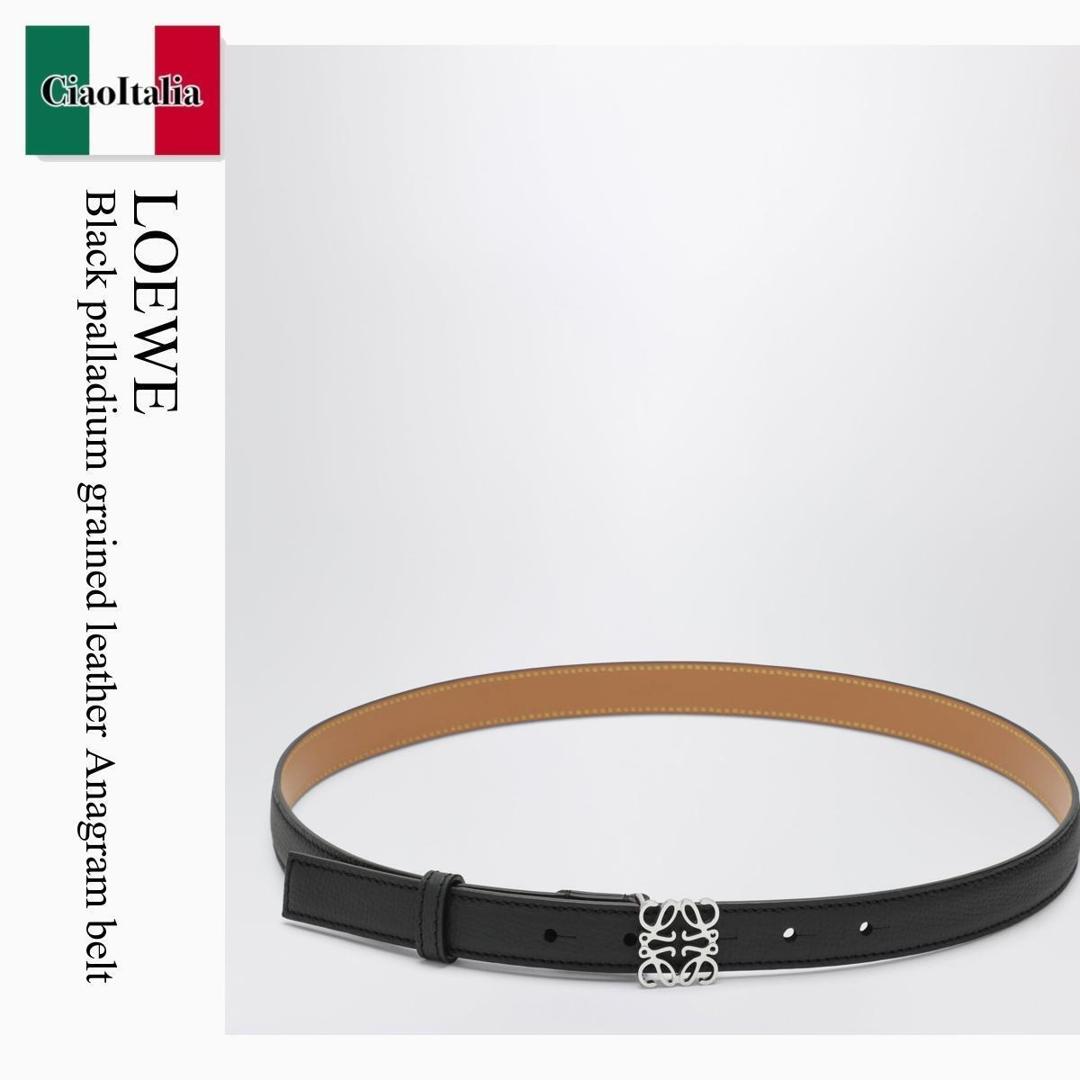【寸法押さえる・店卸し資産境界線・早め者制覇！】 ロエベ / Loewe Black Palladium Grained Leather Anagram Belt / E821Z15X02 / E821Z15X02 1341 / E821Z15X021341 / 三尺帯