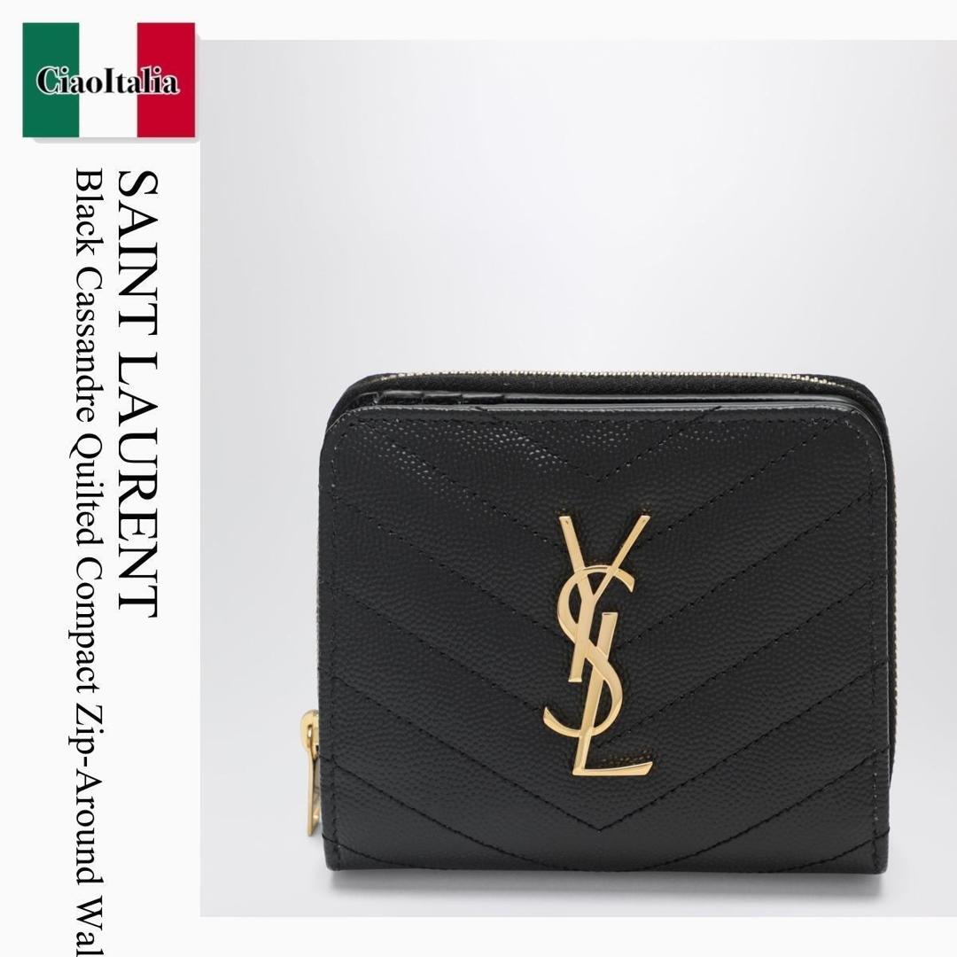 【寸法押さえる・店卸し資産境界線・早め者制覇！】 サンローラン / Saint Laurent Black Cassandre Quilted Compact Zip-Around Wal / 668288 BOW01 / 668288 BOW01 1000 / 668288BOW011000 / 折りたたみ金入れ