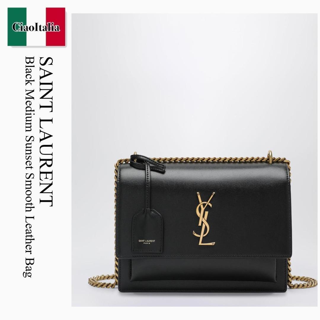 【量目制限事項・店卸し資産区分線・早め者戦勝！】 サンローラン / かばん / 鞄 / Saint Laurent Black Medium Sunset Smooth Leather Bag / 442906 D420W / 442906 D420W 1000 / 442906D420W1000 / ショルダーバッグ・ポシェット バッグ-ショルダーバッグ・メッセンジャーバッグ-レディースバッグ