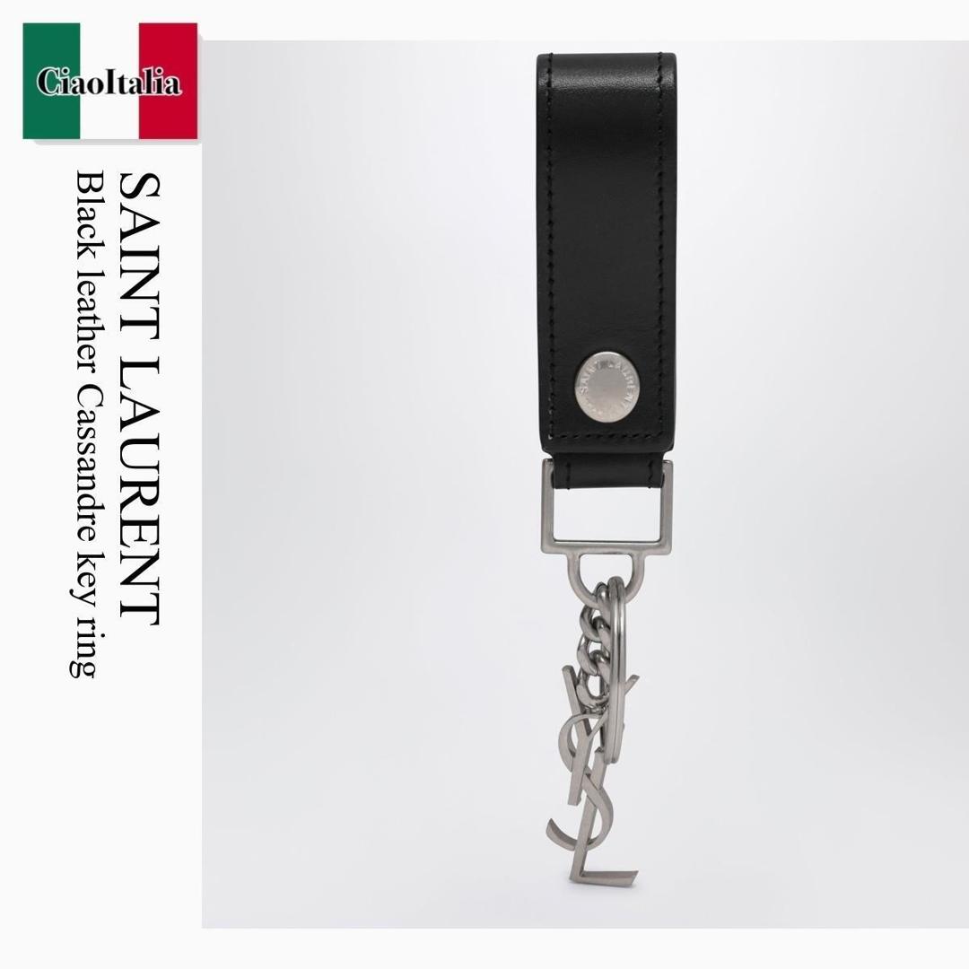 【寸法押さえる・店卸し資産境界線・早め者制覇！】 サンローラン / Saint Laurent Black Leather Cassandre Key Ring / 518323 0SX0E / 518323 0SX0E 1000 / 5183230SX0E1000 / キーケース・キーリング