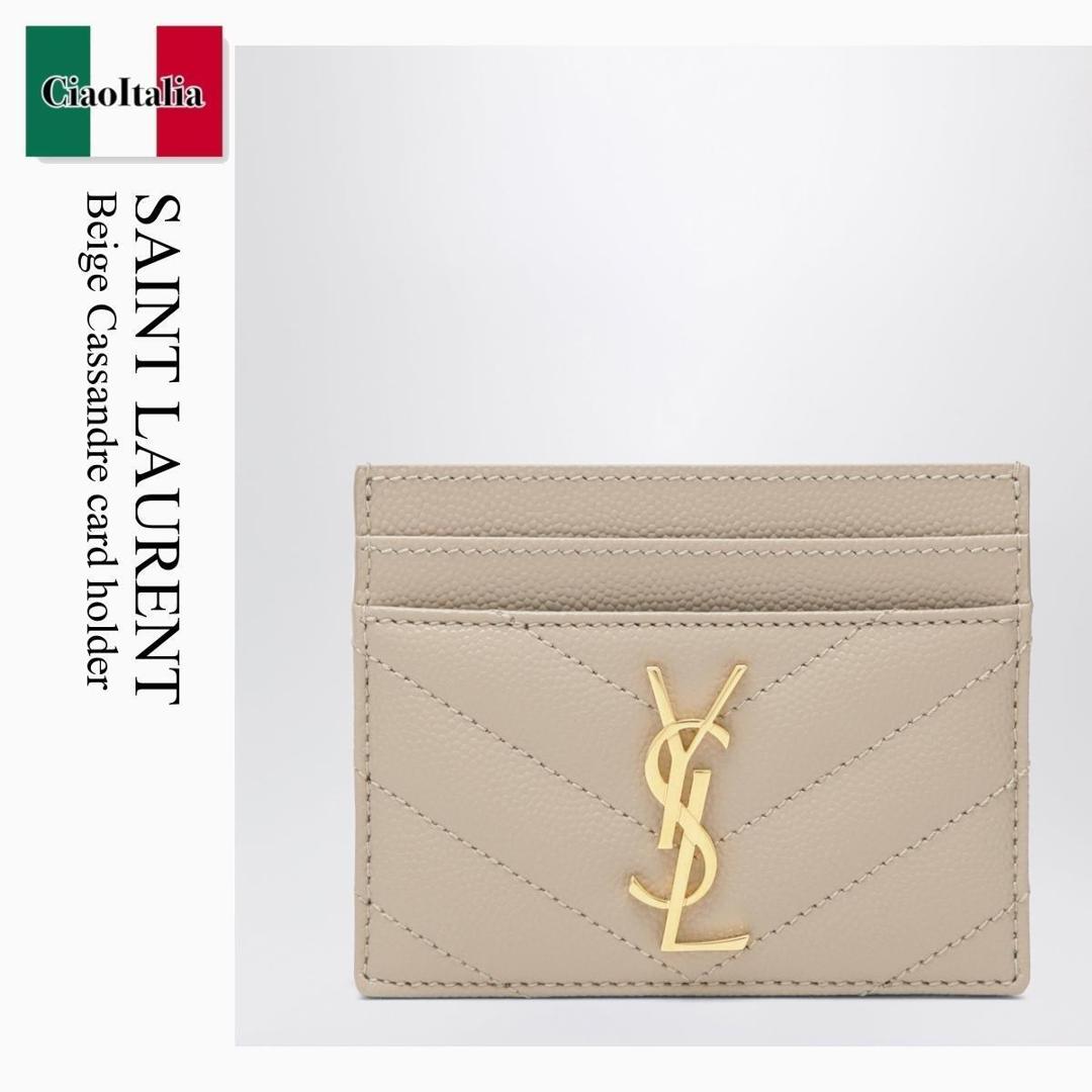 【分量制限事項・店卸し資産区分け・早め者白星！】 サンローラン / Saint Laurent Beige Cassandre Card Holder / 423291 BOW01 / 423291 BOW01 2721 / 423291BOW012721 / 歌留多入れもの・名刺入れ