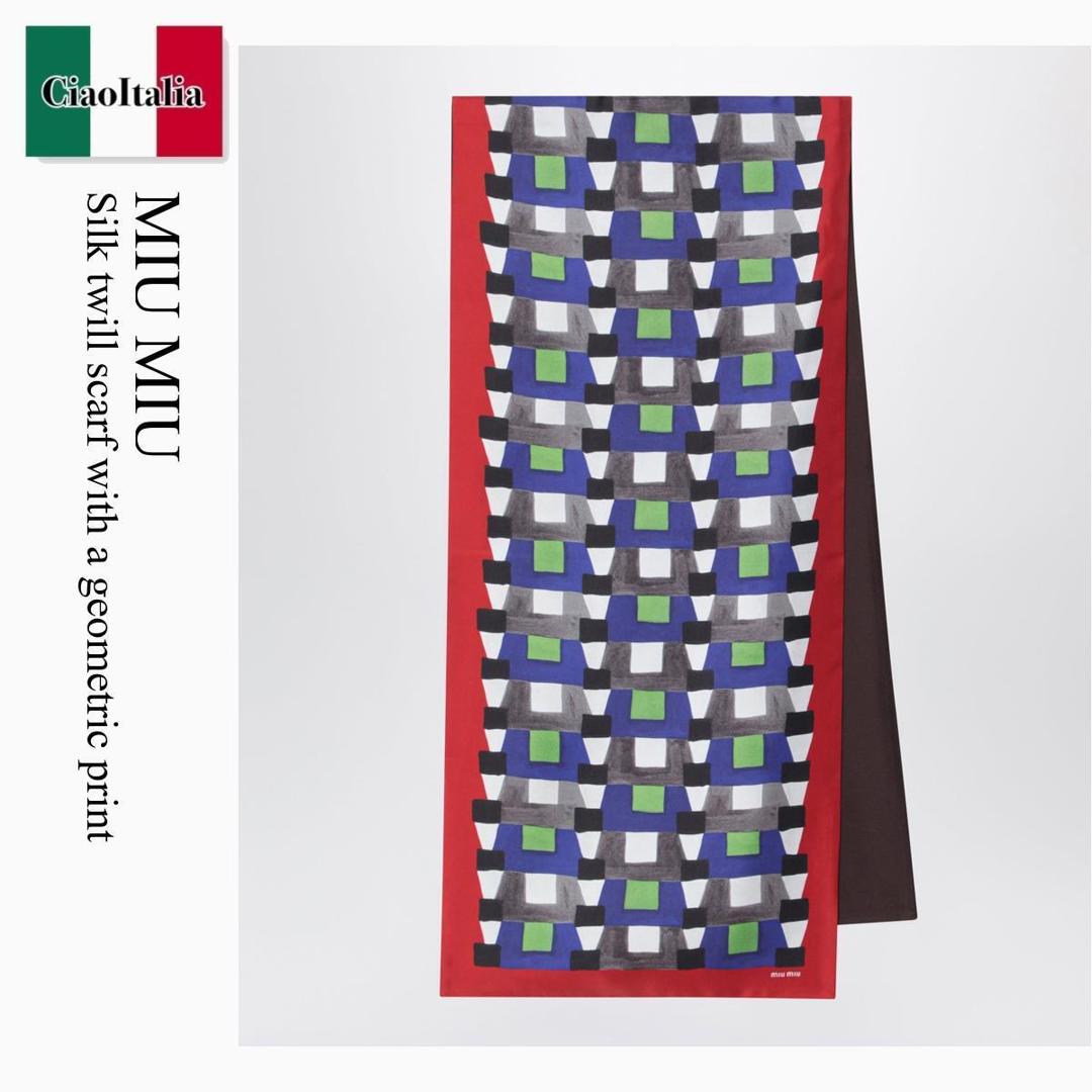 【寸法押さえる・店卸し資産境界線・早め者制覇！】 ミュウミュウ / Miu Miu Silk Twill Scarf With A Geometric Print / 5FF065 F0PTA / 5FF065 2IG3 F0PTA / 5FF0652IG3F0PTA / えり巻き