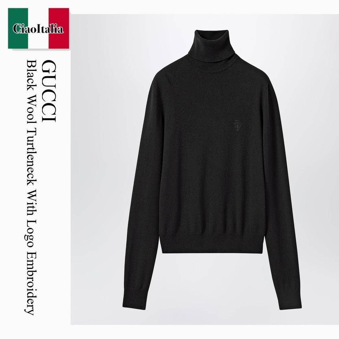 【寸法押さえる・店卸し資産境界線・早め者制覇！】 グッチ / Gucci Black Wool Turtleneck With Logo Embroidery / 860442 XKFG7 / 860442 XKFG7 1043 / 860442XKFG71043 / 編み物・プルオーバー