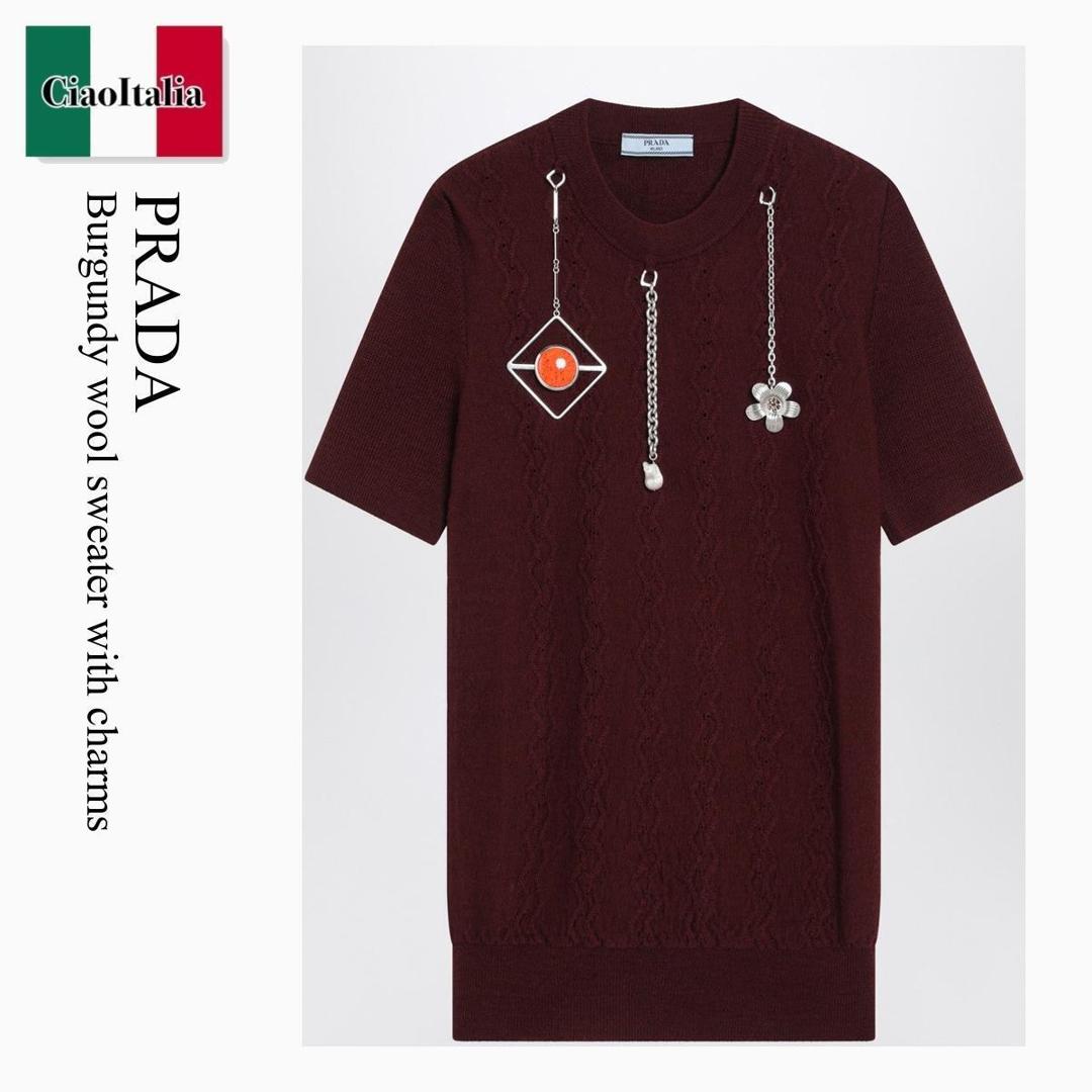 【物量制限事項・店卸し資産極限点・早め者制覇！】 プラダ / Prada Burgundy Wool Sweater With Charms / P24V2H F0399 / P24V2H OOO17KD F0399 / P24V2HOOO17KDF0399 / 編み物・ティーシャツ