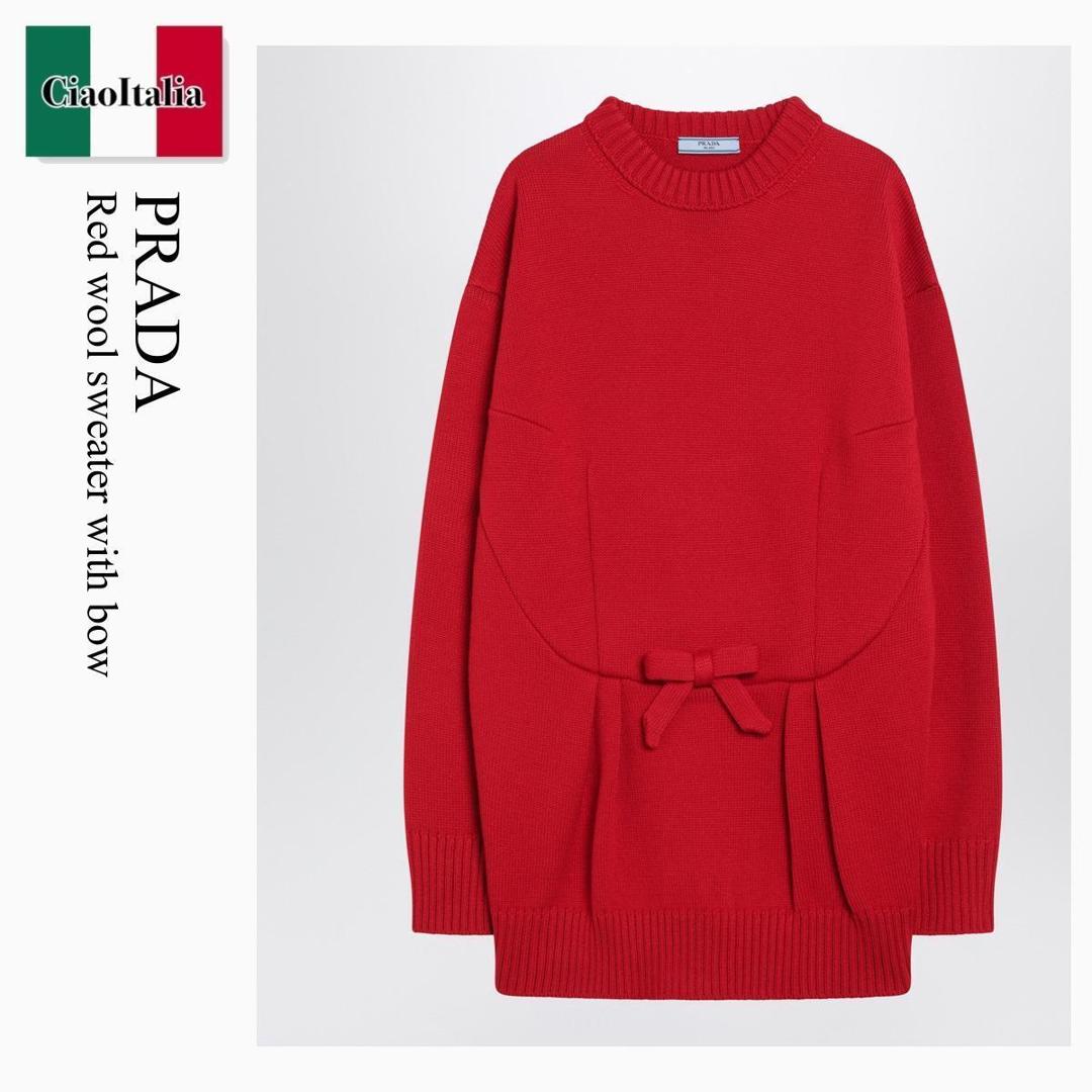 【分量制限事項・店卸し資産区分け・早め者白星！】 プラダ / Prada Red Wool Sweater With Bow / P24V2P F0011 / P24V2P OOO18JO F0011 / P24V2POOO18JOF0011 / 編み物・スウェーター