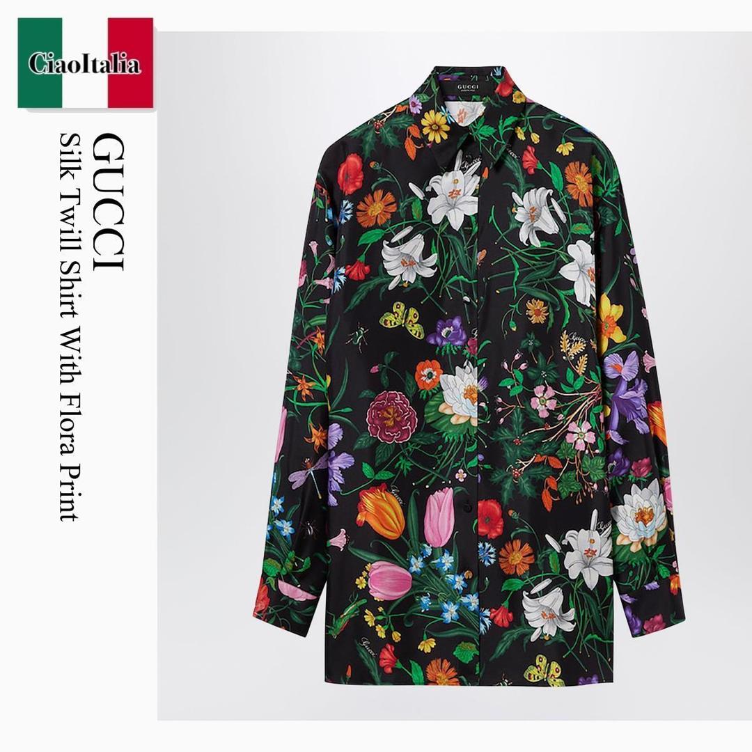 【寸法押さえる・店卸し資産境界線・早め者制覇！】 グッチ / Gucci Silk Twill Shirt With Flora Print / 864570 ZAUU8 / 864570 ZAUU8 1066 / 864570ZAUU81066 / トップ・プルオーバー