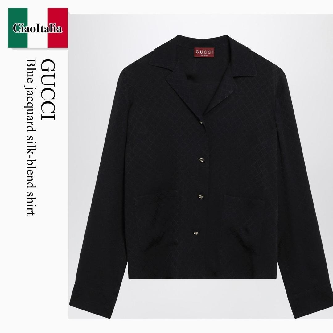 【寸法押さえる・店卸し資産境界線・早め者制覇！】 グッチ / Gucci Blue Jacquard Silk-Blend Shirt / 847960 ZAT68 / 847960 ZAT68 4294 / 847960ZAT684294 / トップ・プルオーバー