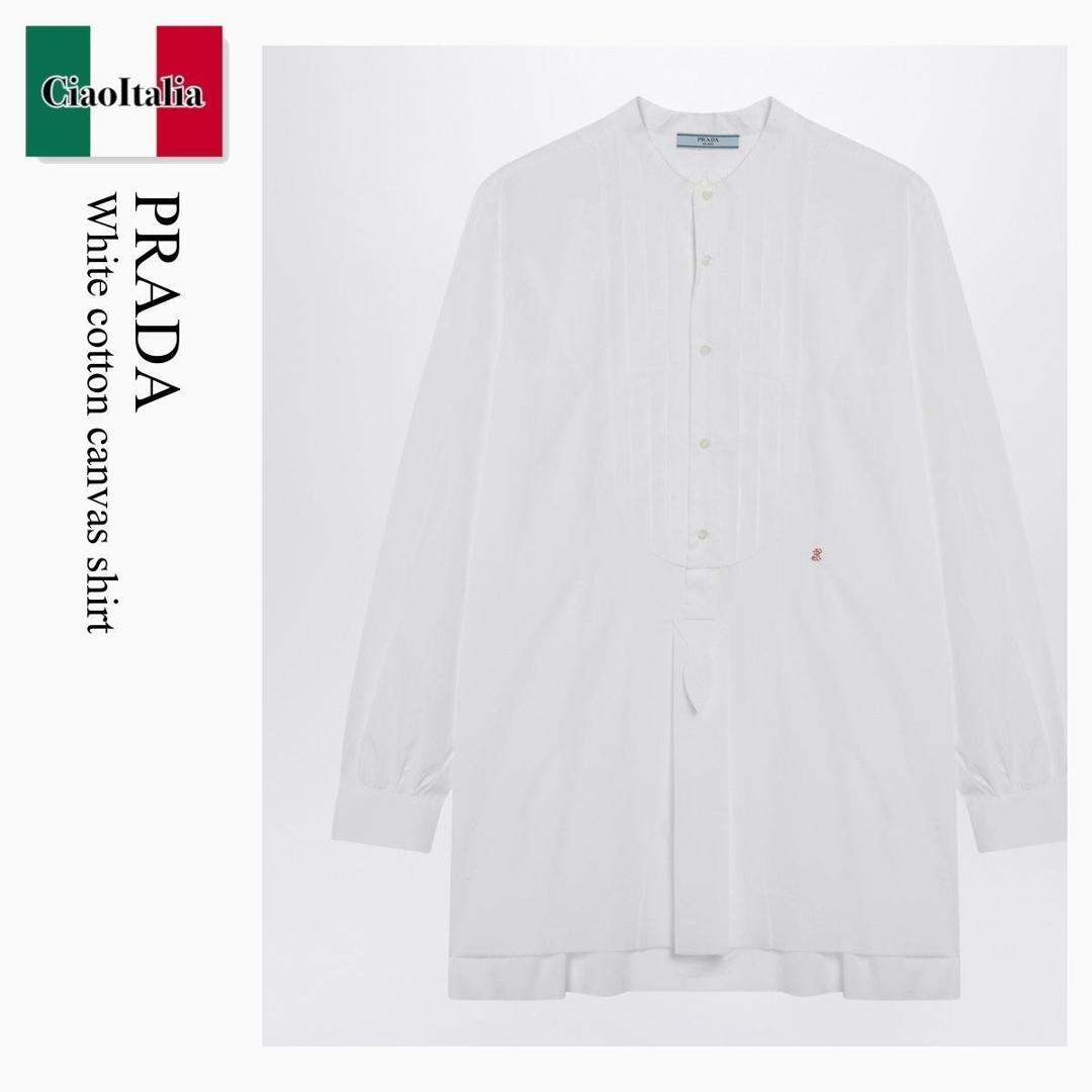 【寸法押さえる・店卸し資産境界線・早め者制覇！】 プラダ / Prada White Cotton Canvas Shirt / P402JR F0009 / P402JR OOO18WO F0009 / P402JROOO18WOF0009 / トップ・プルオーバー