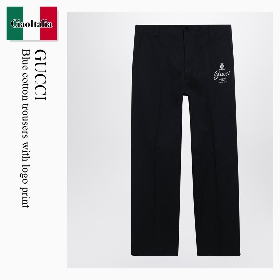 【数量限定・在庫限り・早い者勝ち!】 グッチ / Gucci Blue Cotton Trousers With Logo Print / 854264 ZAQH5 / 854264 ZAQH5 4440 / 854264ZAQH54440 / パンツ・ボトムスその他|Ciao Italia