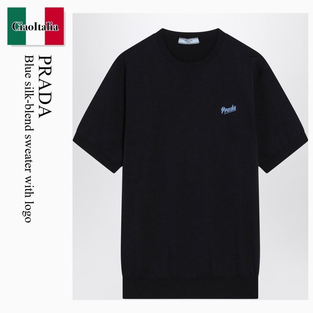 【物量制限事項・店卸し資産極限点・早め者制覇！】 プラダ / Prada Blue Silk-Blend Sweater With Logo / P24B3D F0N4L / P24B3D OOO19DA F0N4L / P24B3DOOO19DAF0N4L / トップス余分の物