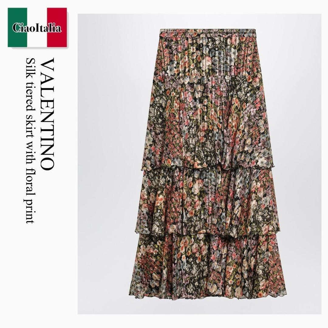【物量制限事項・店卸し資産極限点・早め者制覇！】 バレンチノ / Valentino Silk Tiered Skirt With Floral Print / 8B3RAEN1A08 / 8B3RAEN1A08 M12 / 8B3RAEN1A08M12 / スコート