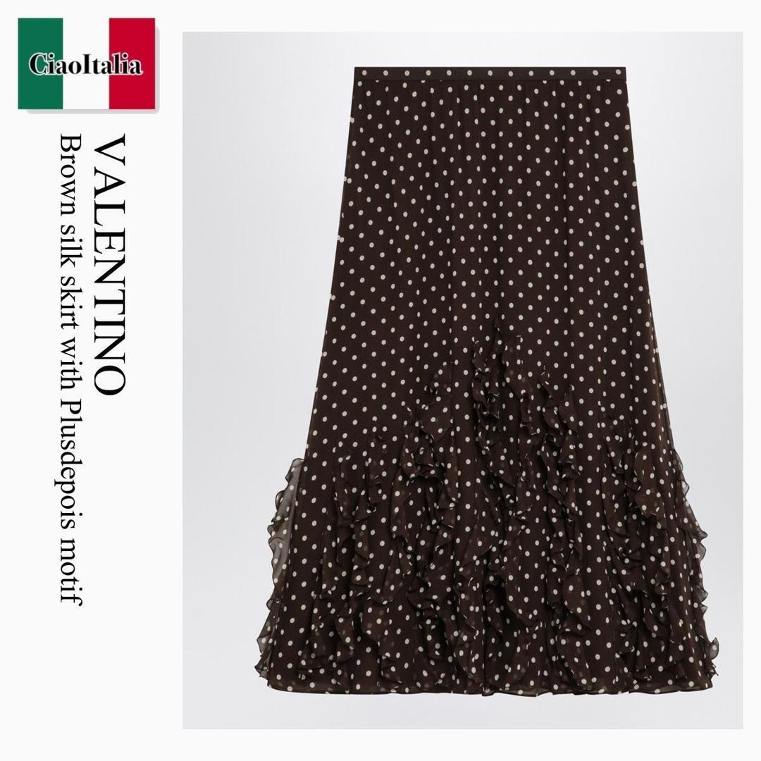 【分量制限事項・店卸し資産区分け・早め者白星！】 バレンチノ / Valentino Brown Silk Skirt With Plusdepois Motif / 8B3RAEP59AB / 8B3RAEP59AB CAH / 8B3RAEP59ABCAH / スコート