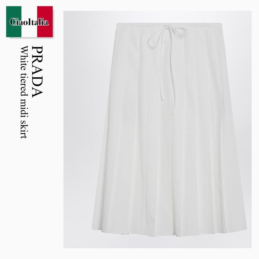 【寸法押さえる・店卸し資産境界線・早め者制覇！】 プラダ / Prada White Tiered Midi Skirt / P145VX F0009 / P145VX OOO187P F0009 / P145VXOOO187PF0009 / スコート