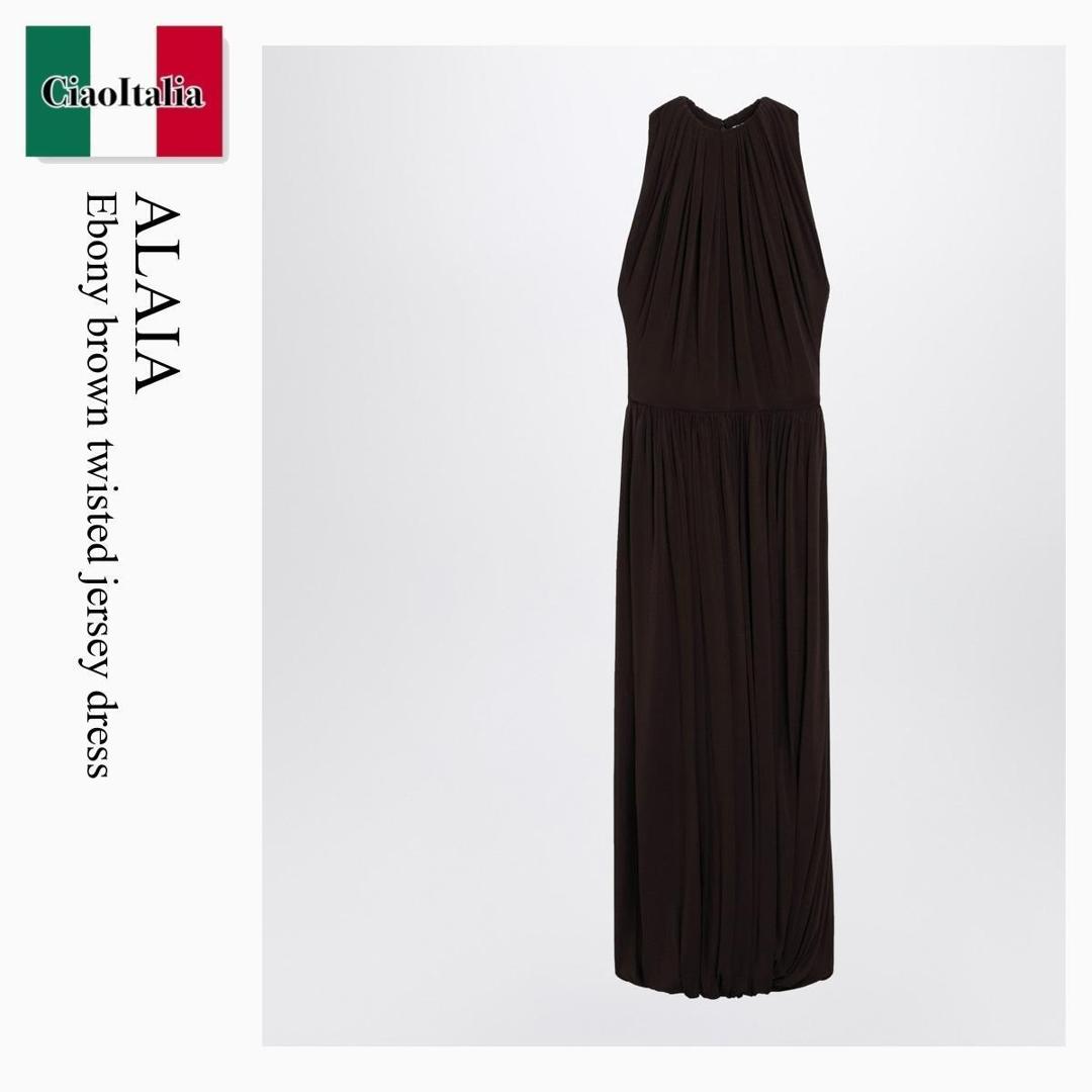 【分量制限事項・店卸し資産区分け・早め者白星！】 アズディンアライア / Alaia Ebony Brown Twisted Jersey Dress / AA9R2877J050C / AA9R2877J050C 994 / AA9R2877J050C994 / 衣装