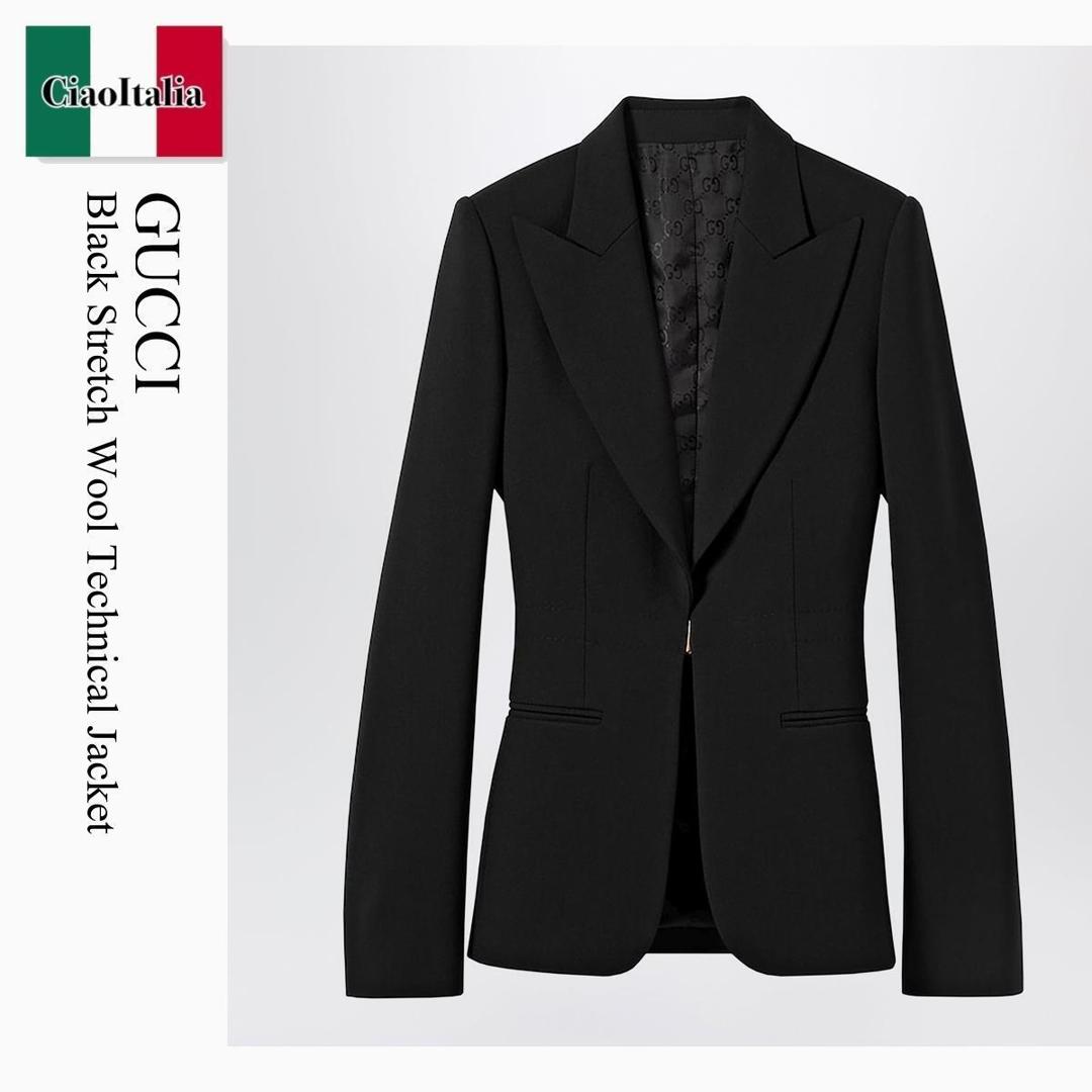 【量目制限事項・店卸し資産区分線・早め者戦勝！】 グッチ / Gucci Black Stretch Wool Technical Jacket / 864253 ZAUPG / 864253 ZAUPG 1000 / 864253ZAUPG1000 / 上衣 コート・ジャケット-レディースファッション
