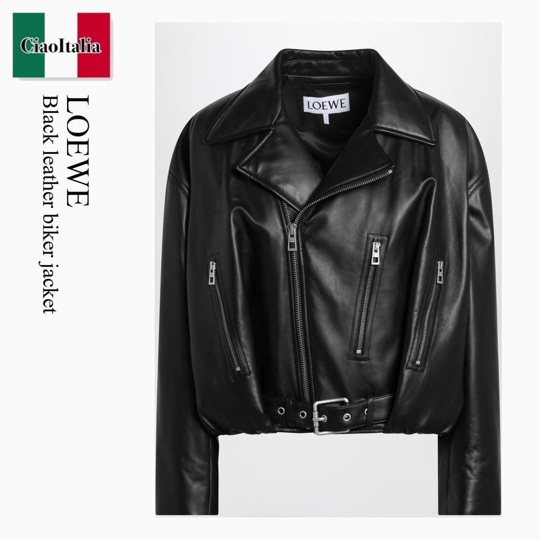 【分量制限事項・店卸し資産区分け・早め者白星！】 ロエベ / Loewe Black Leather Biker Jacket / S359Y34L93 / S359Y34L93 1100 / S359Y34L931100 / なめし革上衣・厚地の外套
