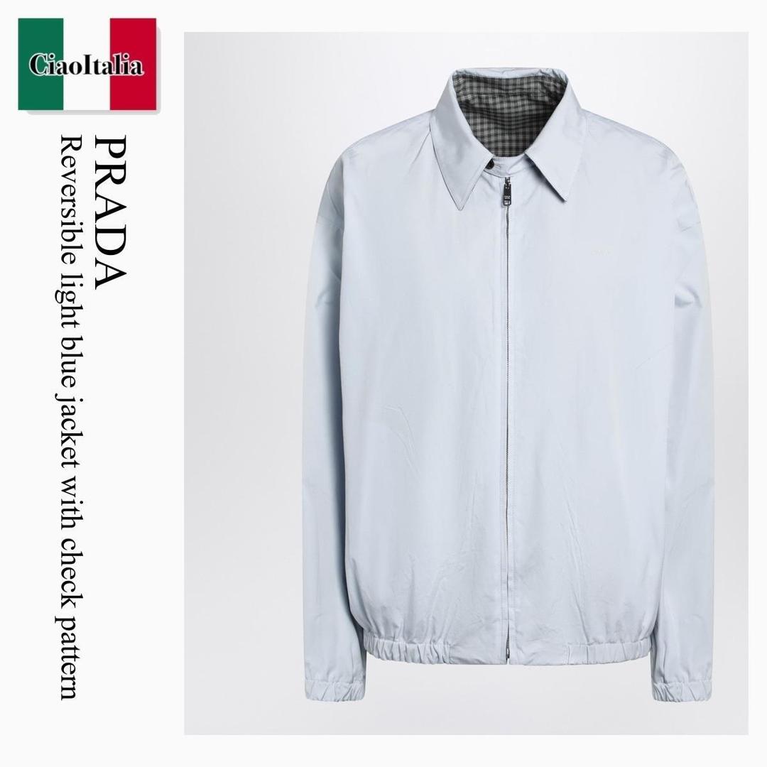 【量目押さえる・店卸し資産極限点・早め者制勝！】 プラダ / Prada Reversible Light Blue Jacket With Check Pattern / P8040R F0D65 / P8040R OOO188M F0D65 / P8040ROOO188MF0D65 / 上衣
