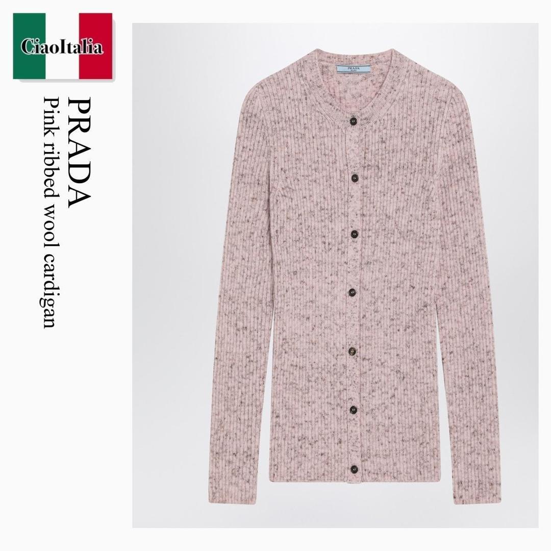 【物量制限事項・店卸し資産極限点・早め者制覇！】 プラダ / Prada Pink Ribbed Wool Cardigan / P25N79 F0028 / P25N79 OOO173G F0028 / P25N79OOO173GF0028 / ジレー