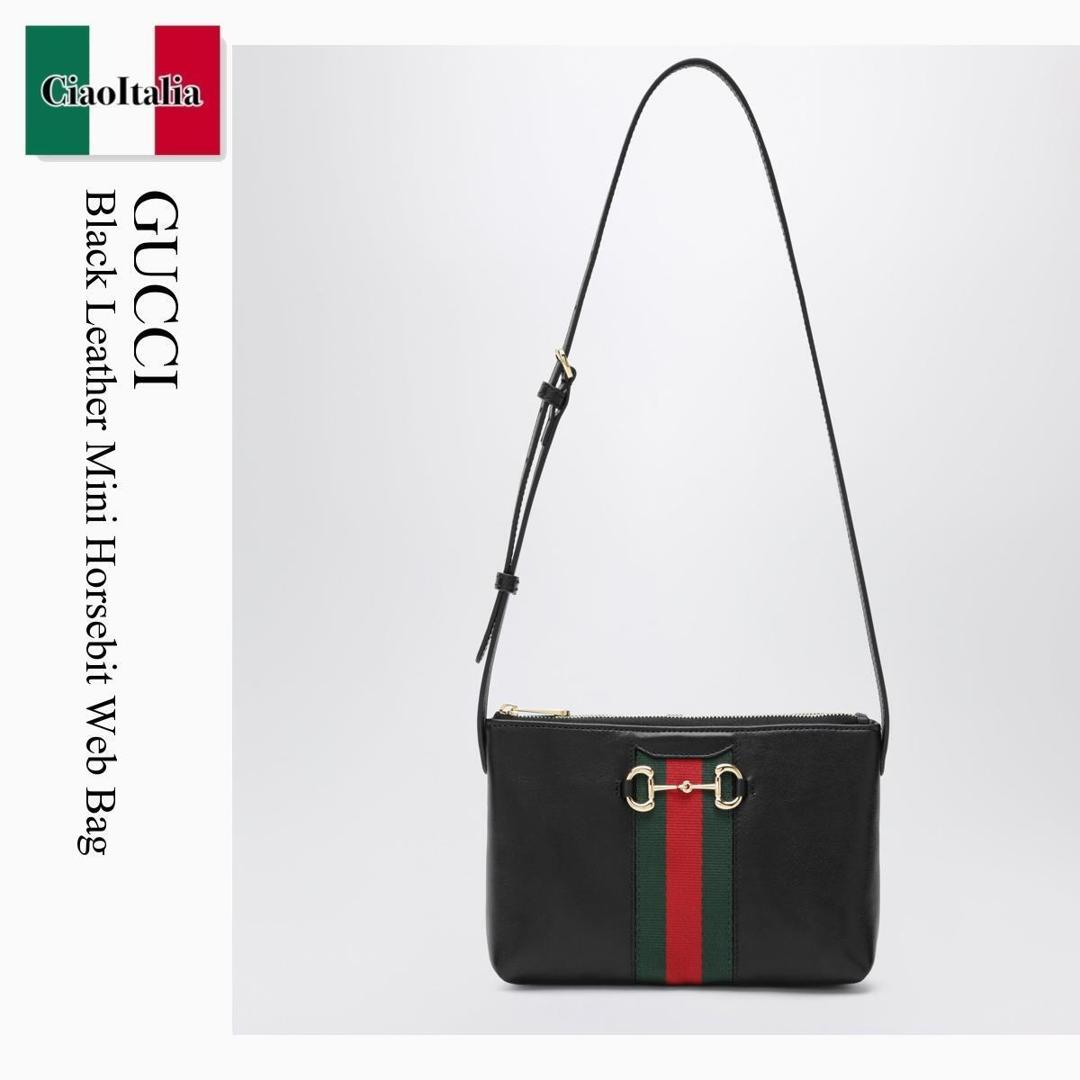 【量目押さえる・店卸し資産極限点・早め者制勝！】 グッチ / かばん / 嚢 / Gucci Black Leather Mini Horsebit Web Bag / 867130 AAGOQ / 867130 AAGOQ 1057 / 867130AAGOQ1057 / ショルダーバッグ・ポシェット