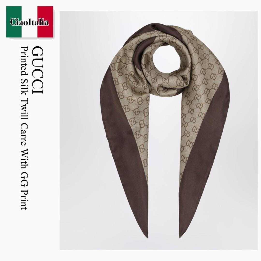 【寸法押さえる・店卸し資産境界線・早め者制覇！】 グッチ / Gucci Printed Silk Twill Carre With Gg Print / 865412 3G001 / 865412 3G001 9965 / 8654123G0019965 / えり巻き
