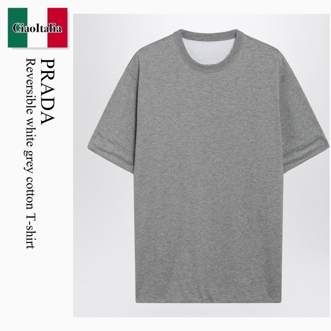 【寸法押さえる・店卸し資産境界線・早め者戦勝！】 プラダ / Prada Reversible White Grey Cotton T-Shirt / UJN960 F0AV1 / UJN960 OOO1801 F0AV1 / UJN960OOO1801F0AV1 / プルオーバー・カットソー