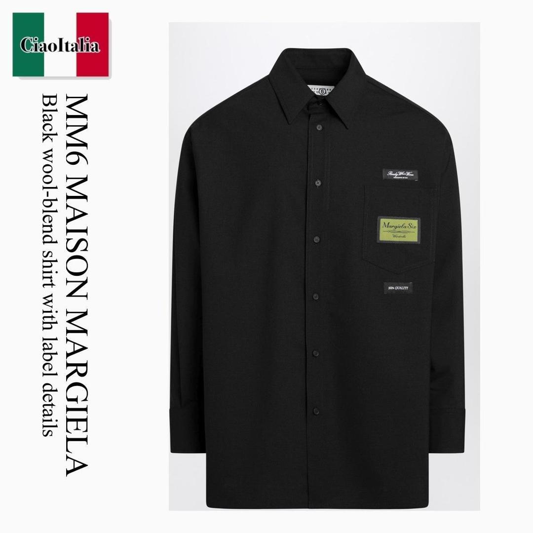【分量制限事項・店卸し資産区分け・早め者白星！】 MM6 / Mm6 Maison Margiela Black Wool-Blend Shirt With Label Detail / SH0DT0040M35733 / SH0DT0040M35733 900 / SH0DT0040M35733900 / プルオーバー