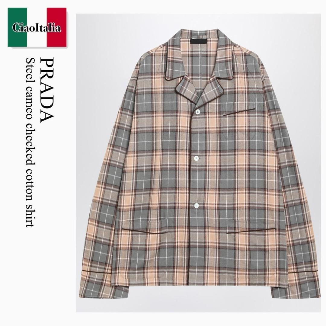 【寸法押さえる・店卸し資産境界線・早め者制覇！】 プラダ / Prada Steel Cameo Checked Cotton Shirt / UCN619 F0UJO / UCN619 GAO170M F0UJO / UCN619GAO170MF0UJO / プルオーバー