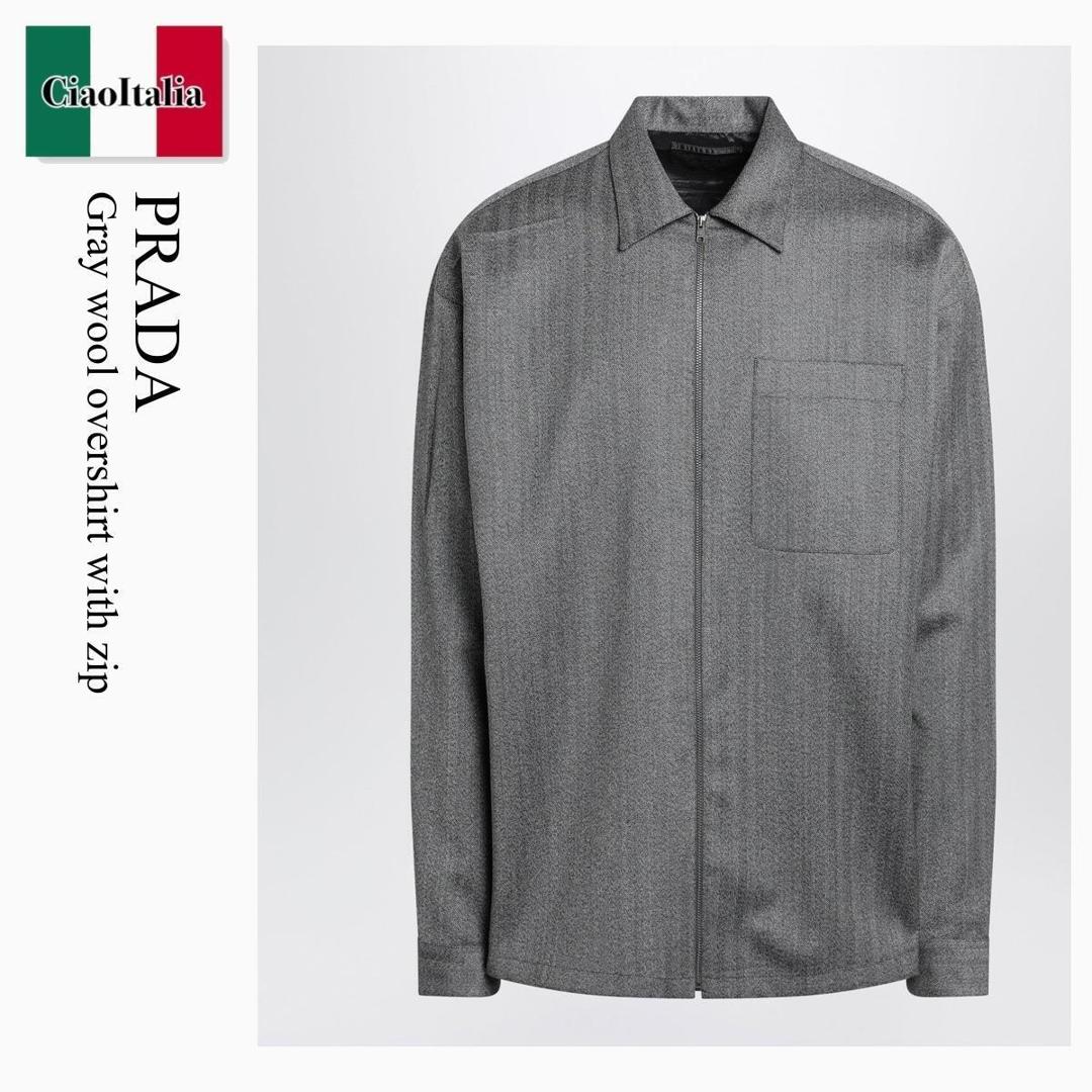 【寸法押さえる・店卸し資産境界線・早め者制覇！】 プラダ / Prada Gray Wool Overshirt With Zip / SC824O F0031 / SC824O OO15O1 F0031 / SC824OOO15O1F0031 / プルオーバー