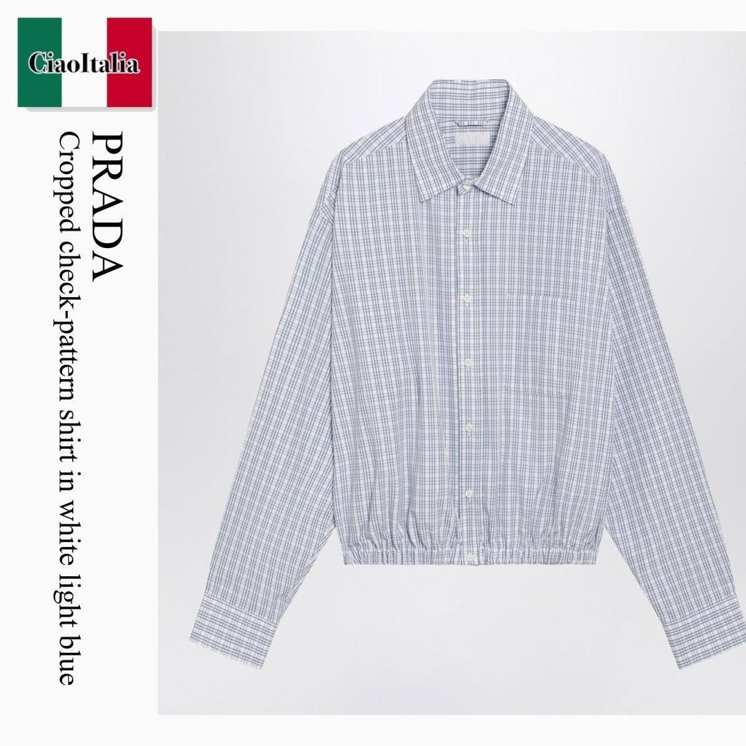 【寸法押さえる・店卸し資産境界線・早め者制覇！】 プラダ / Prada Cropped Check-Pattern Shirt In White Light Blue / SC814F F0V5N / SC814F AO189L F0V5N / SC814FAO189LF0V5N / プルオーバー