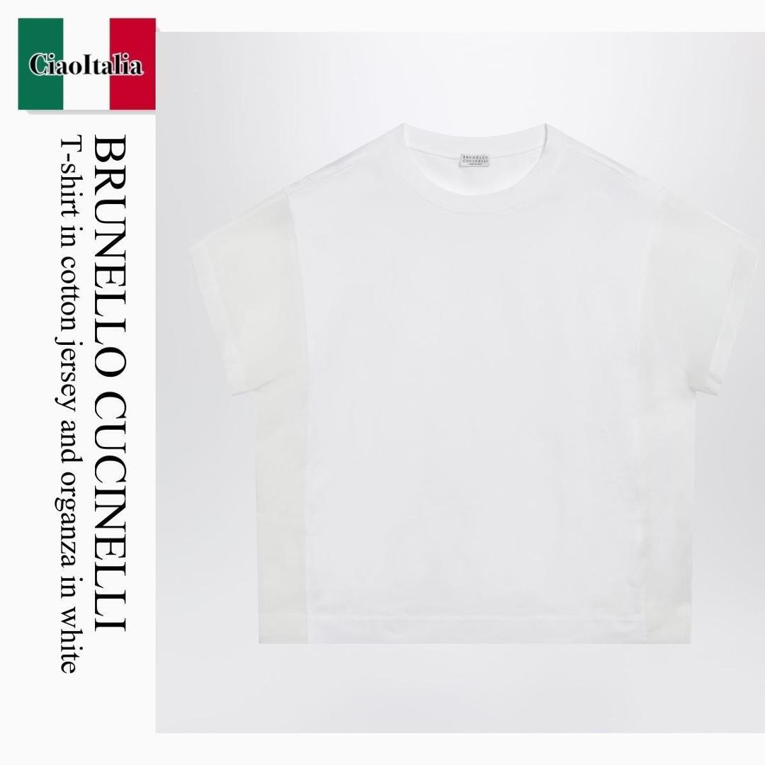 【量目押さえる・店卸し資産極限点・早め者制勝！】 ブルネロクチネリ / Brunello Cucinelli T-Shirt In Cotton Jersey And Organza / M0T81BX800 / M0T81BX800 C6159 / M0T81BX800C6159 / プルオーバー・カットソー