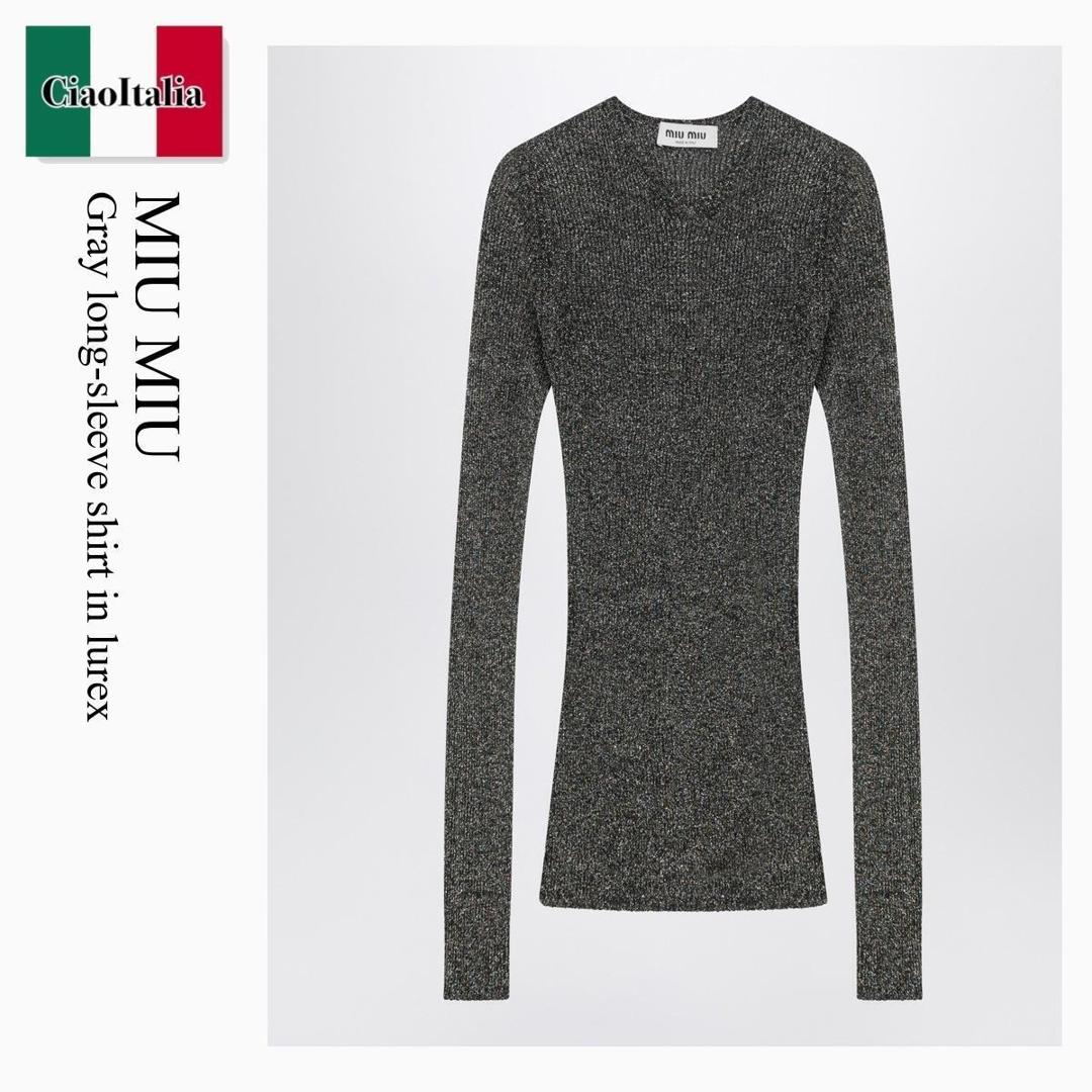 【寸法押さえる・店卸し資産境界線・早め者制覇！】 ミュウミュウ / Miu Miu Gray Long-Sleeve Shirt In Lurex / MML00Y F0CBG / MML00Y OOO176W F0CBG / MML00YOOO176WF0CBG / 編み物・プルオーバー