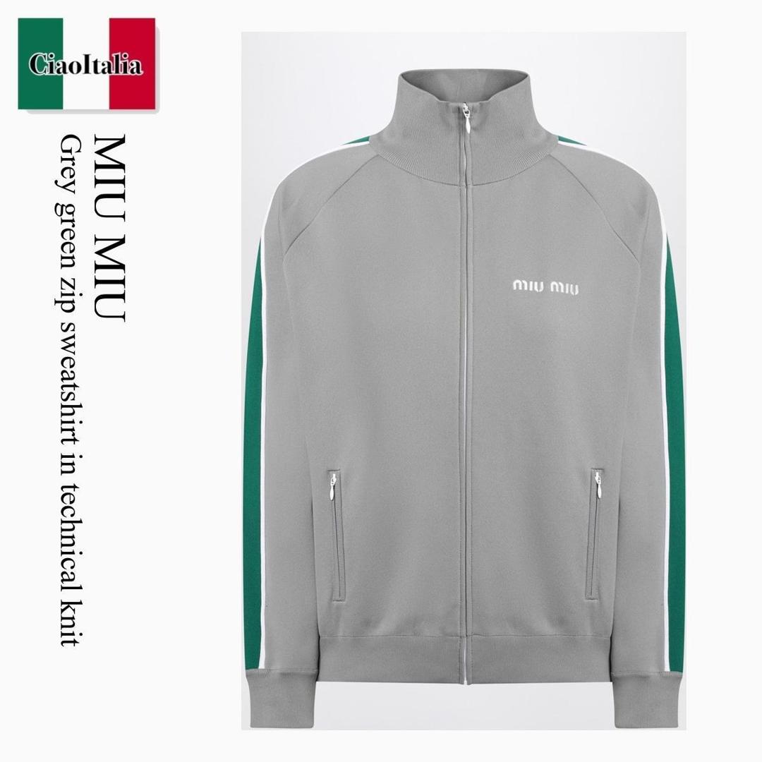 【寸法押さえる・店卸し資産境界線・早め者制覇！】 ミュウミュウ / Miu Miu Grey Green Zip Sweatshirt In Technical Knit / MMF00U F0Y6M / MMF00U OOO148O F0Y6M / MMF00UOOO148OF0Y6M / スウェット・トレーナー