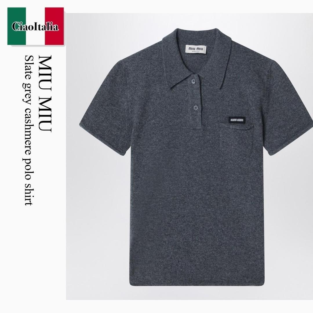 【物量制限事項・店卸し資産極限点・早め者制覇！】 ミュウミュウ / Miu Miu Slate Grey Cashmere Polo Shirt / MML01V F0480 / MML01V OOO19DJ F0480 / MML01VOOO19DJF0480 / スポーツシャツ