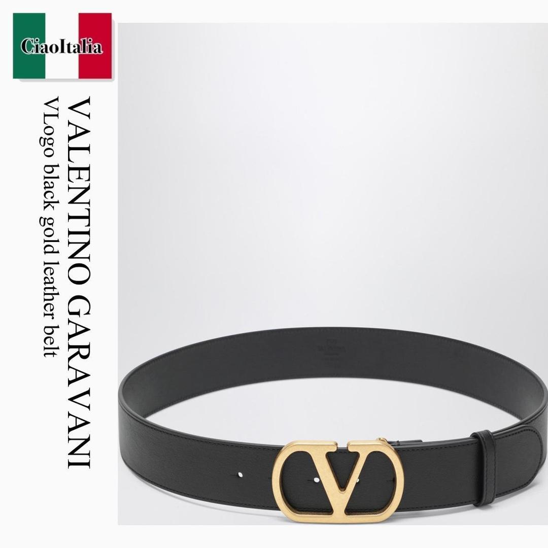 【分量制限事項・店卸し資産区分け・早め者白星！】 バレンチノ / Valentino Garavani Vlogo Black Gold Leather Belt / 8Y2T0SQ7IYR / 8Y2T0SQ7IYR 0NO / 8Y2T0SQ7IYR0NO / 胴締め